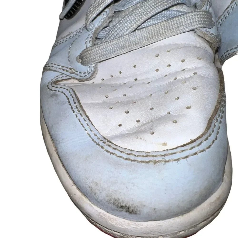 Nike Air Jordans blue and white leather with polka dot swish‎ size 3Y